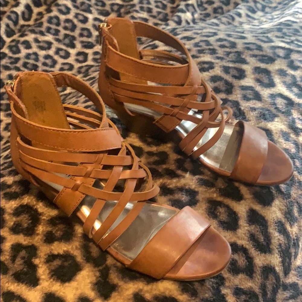 Madden Girl Camel colored Peep Toe Sandal Wedge